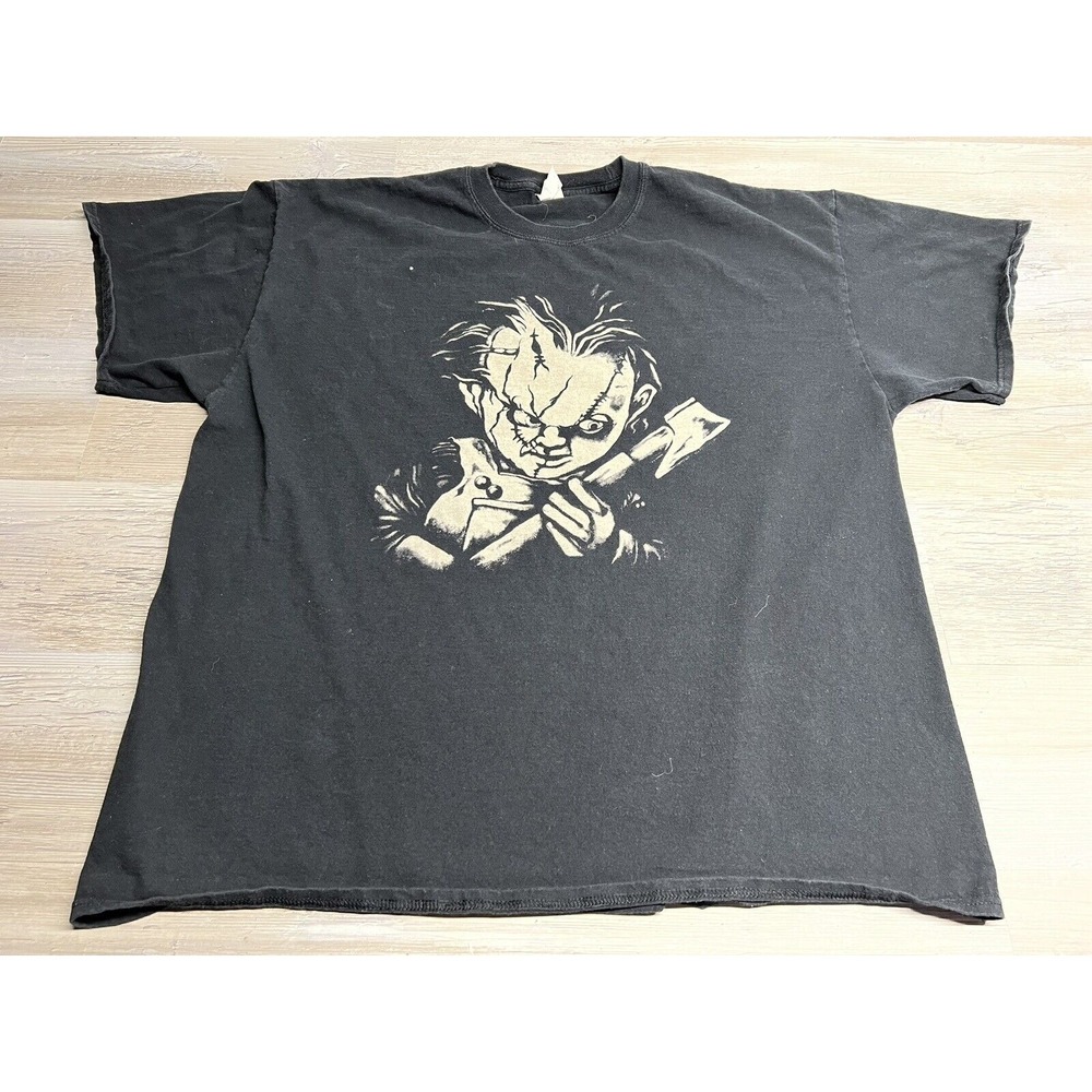 Chucky T-Shirt 2XL Faded Black Horror Graphic Boxy Goth Streetwear